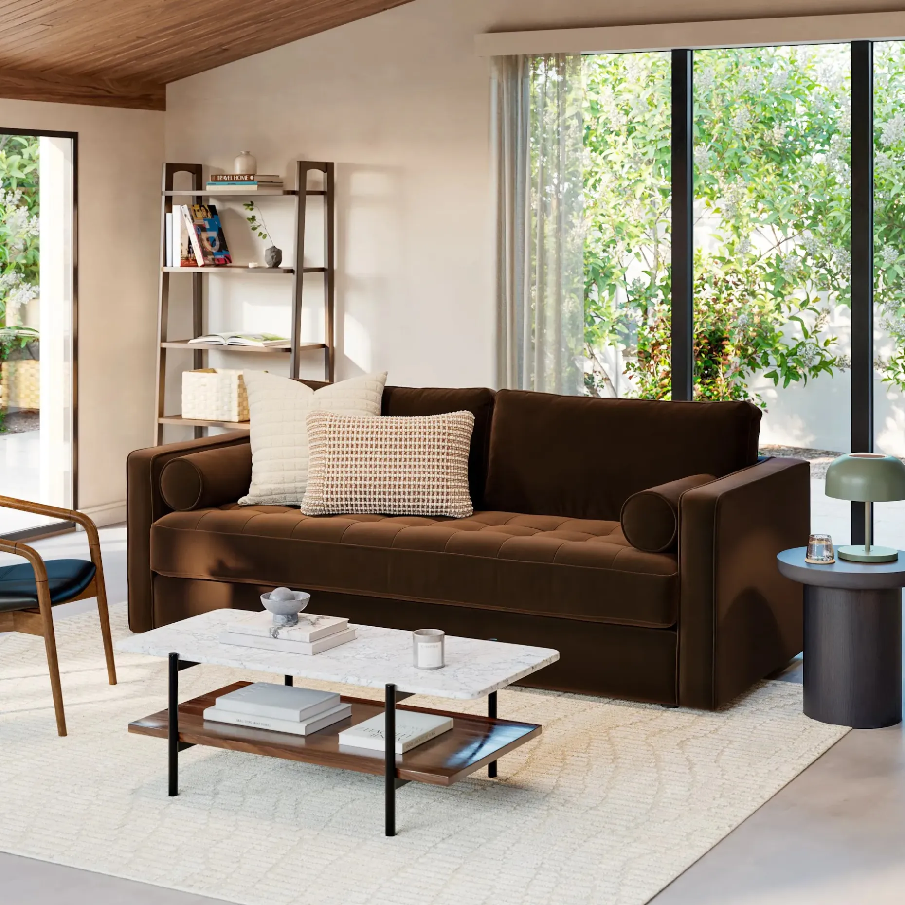 Sven 88" Grounded Tufted Velvet Sofa - Plush Pacific Brown