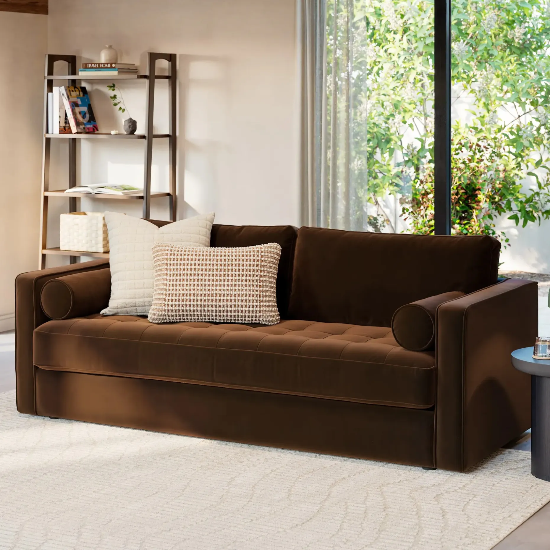 Sven 88" Grounded Tufted Velvet Sofa - Plush Pacific Brown