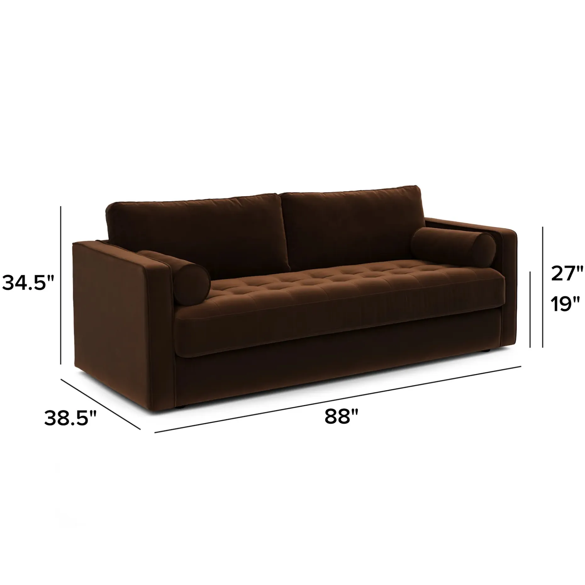 Sven 88" Grounded Tufted Velvet Sofa - Plush Pacific Brown