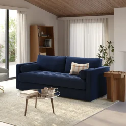 Sven 88" Grounded Tufted Velvet Sofa - Plush Cascadia Blue