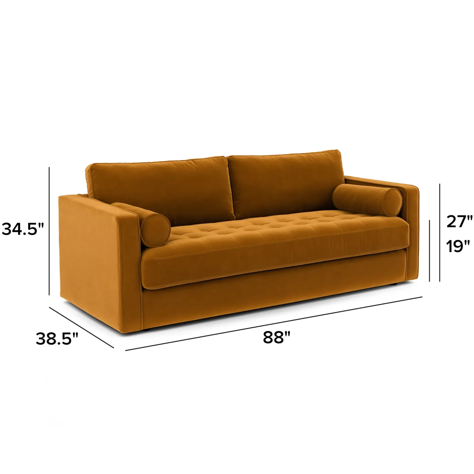 Sven 88" Grounded Tufted Velvet Sofa - Plush Pacific Ginger