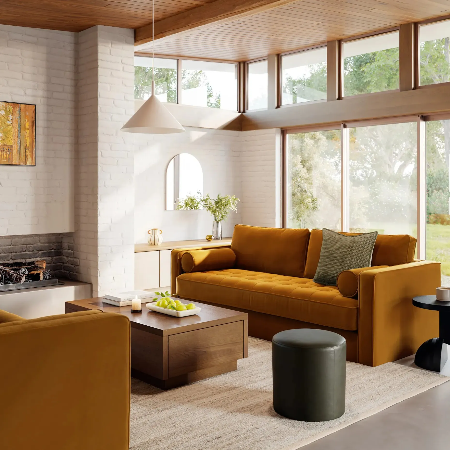 Sven 88" Grounded Tufted Velvet Sofa - Plush Pacific Ginger