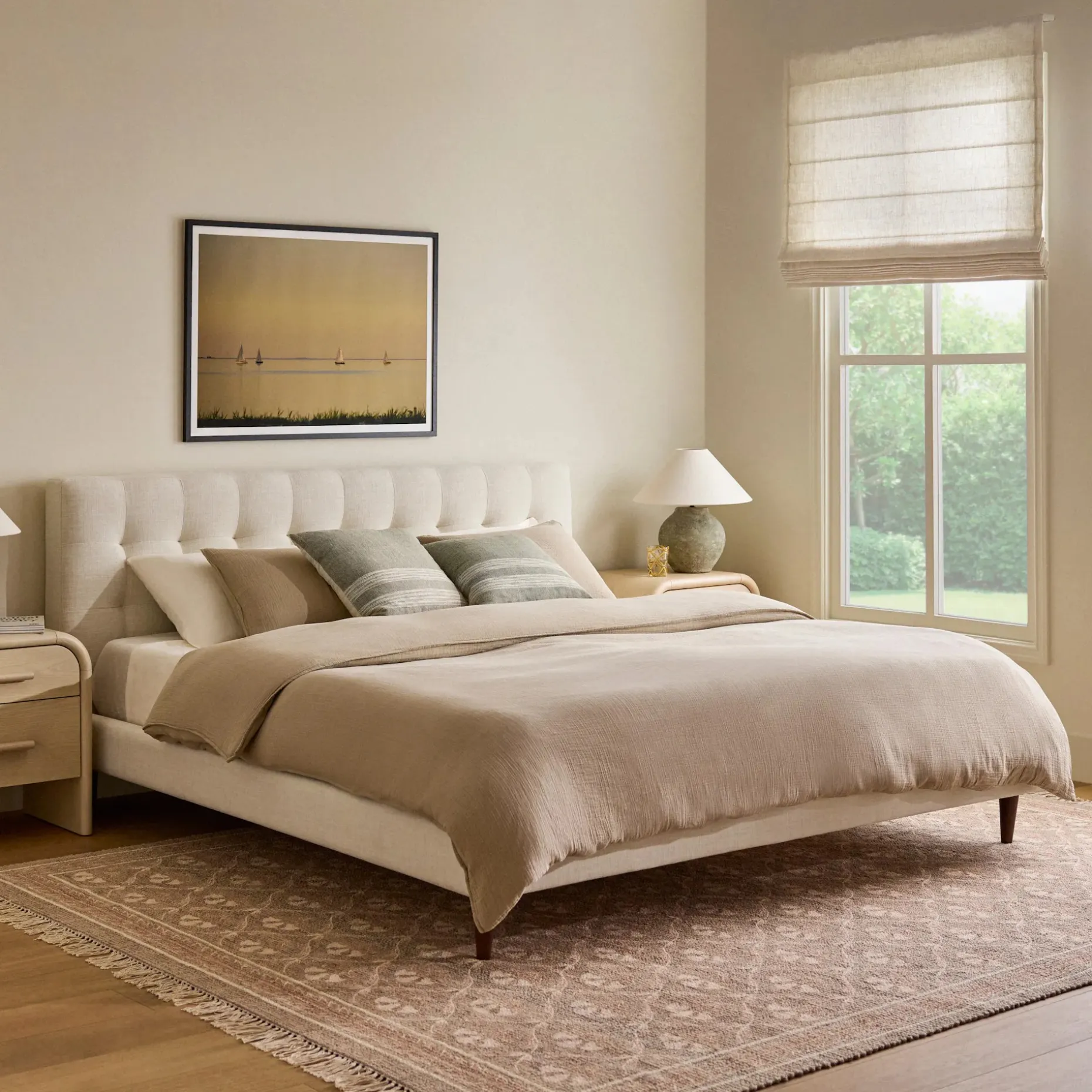 Sven King Tufted Bed - Biscuit Cream