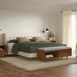 Sven King Tufted Bed - Biscuit Cream