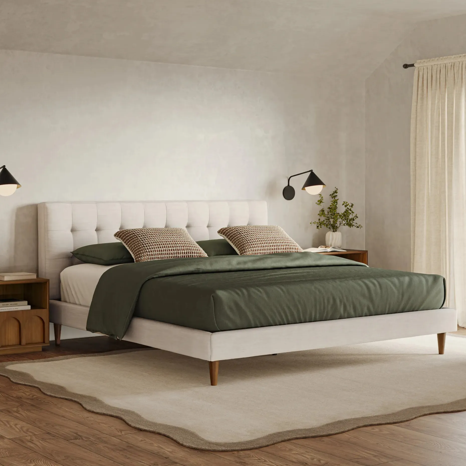 Sven King Tufted Bed - Biscuit Cream