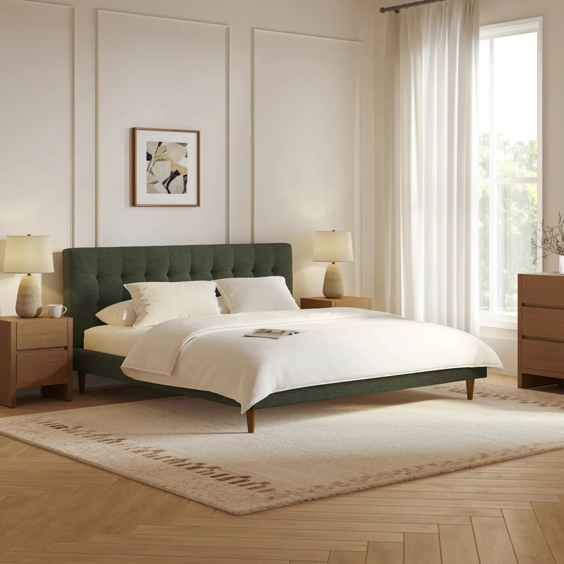 Sven King Tufted Bed - Fir Green
