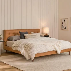 Sven King Tufted Leather Bed - Charme Tan