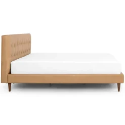 Sven King Tufted Leather Bed - Charme Tan