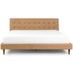 Sven King Tufted Leather Bed - Charme Tan