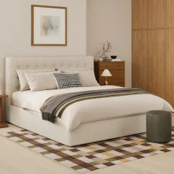 Sven King Tufted Storage Bed - Biscuit Cream