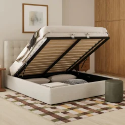 Sven King Tufted Storage Bed - Biscuit Cream