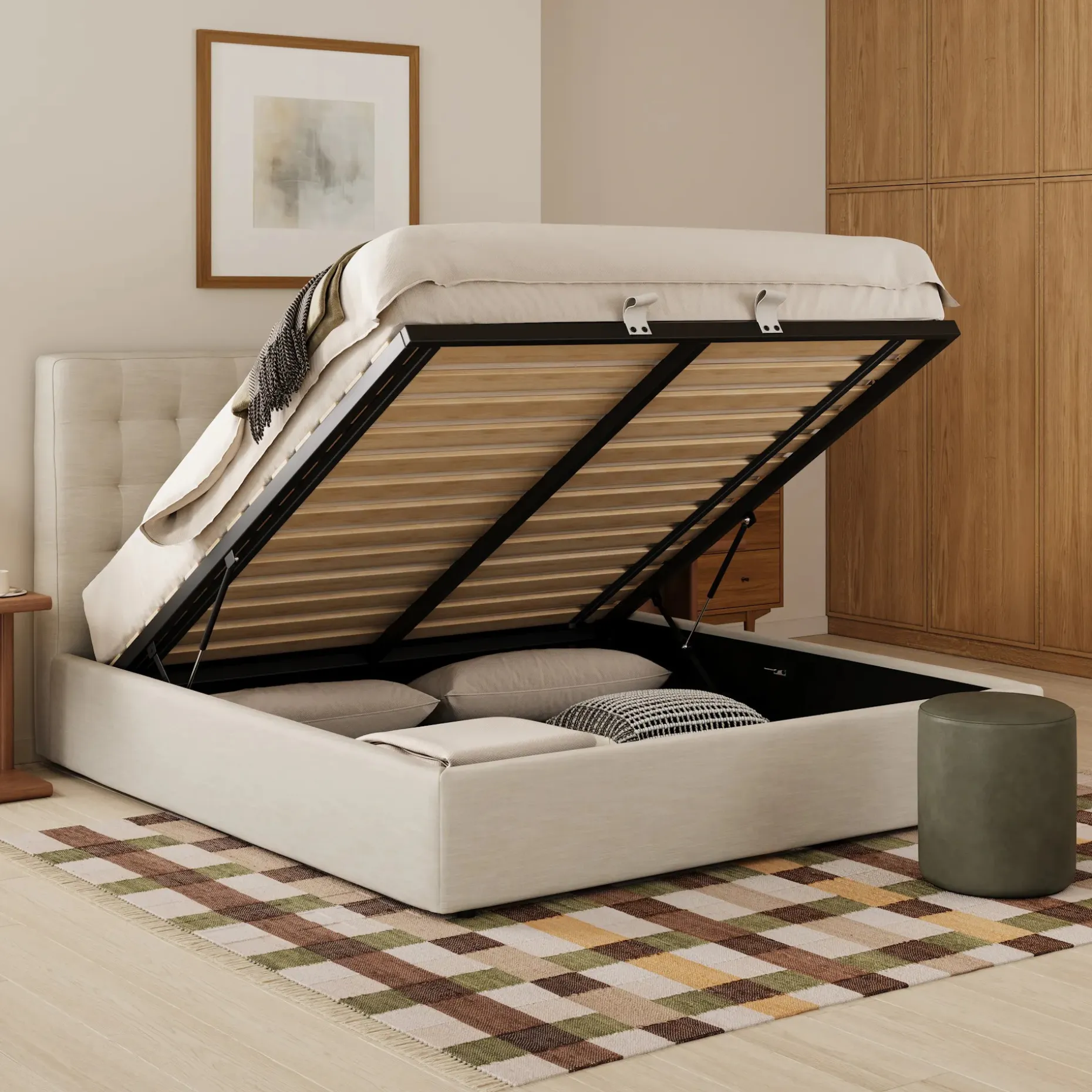 Sven King Tufted Storage Bed - Biscuit Cream