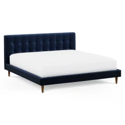 Sven King Tufted Velvet Bed - Plush Cascadia Blue
