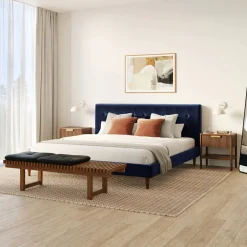 Sven King Tufted Velvet Bed - Plush Cascadia Blue