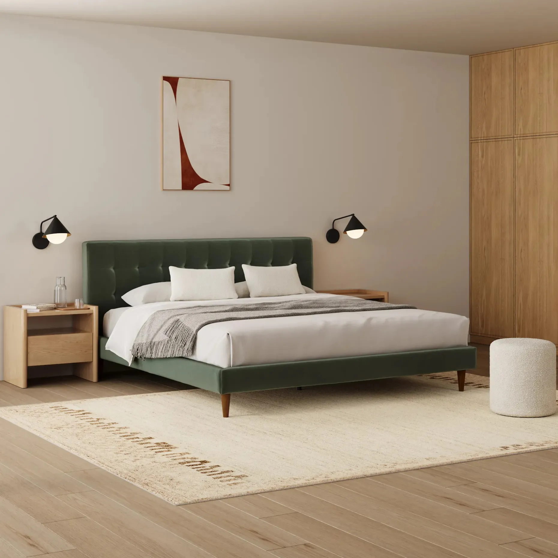 Sven King Tufted Velvet Bed - Plush Pacific Green