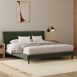 Sven King Tufted Velvet Bed - Plush Pacific Green