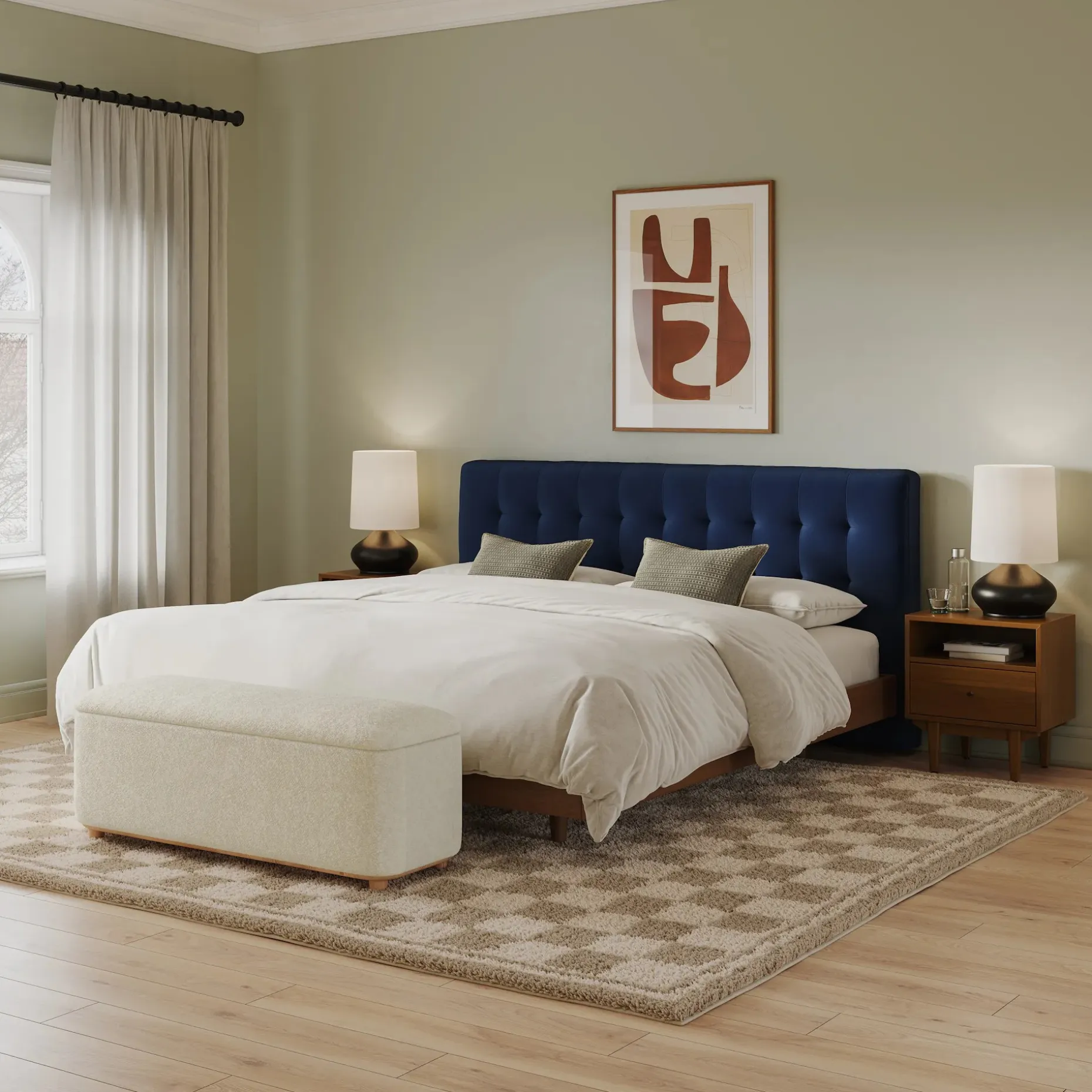 Sven King Tufted Velvet Headboard - Plush Cascadia Blue