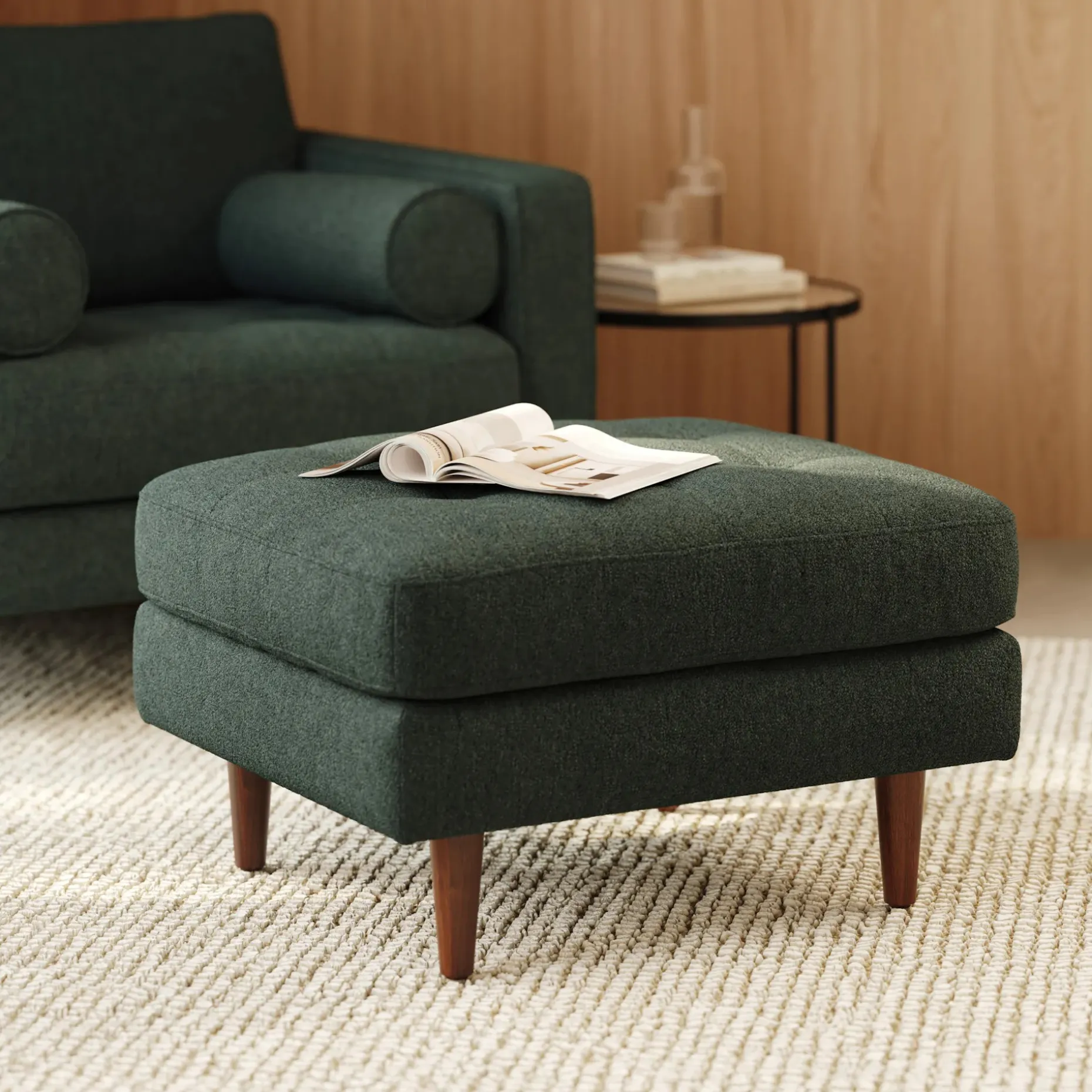 Sven 30" Ottoman - Green Wool Bouclé