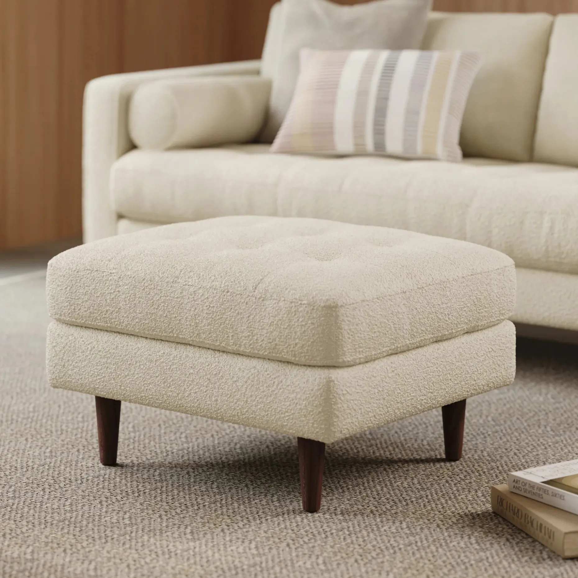 Sven 30" Ottoman - Ivory Wool Bouclé
