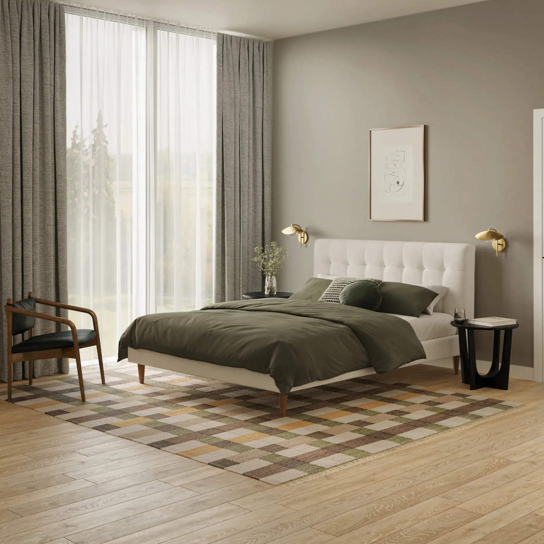 Sven Queen Tufted Bed - Biscuit Cream