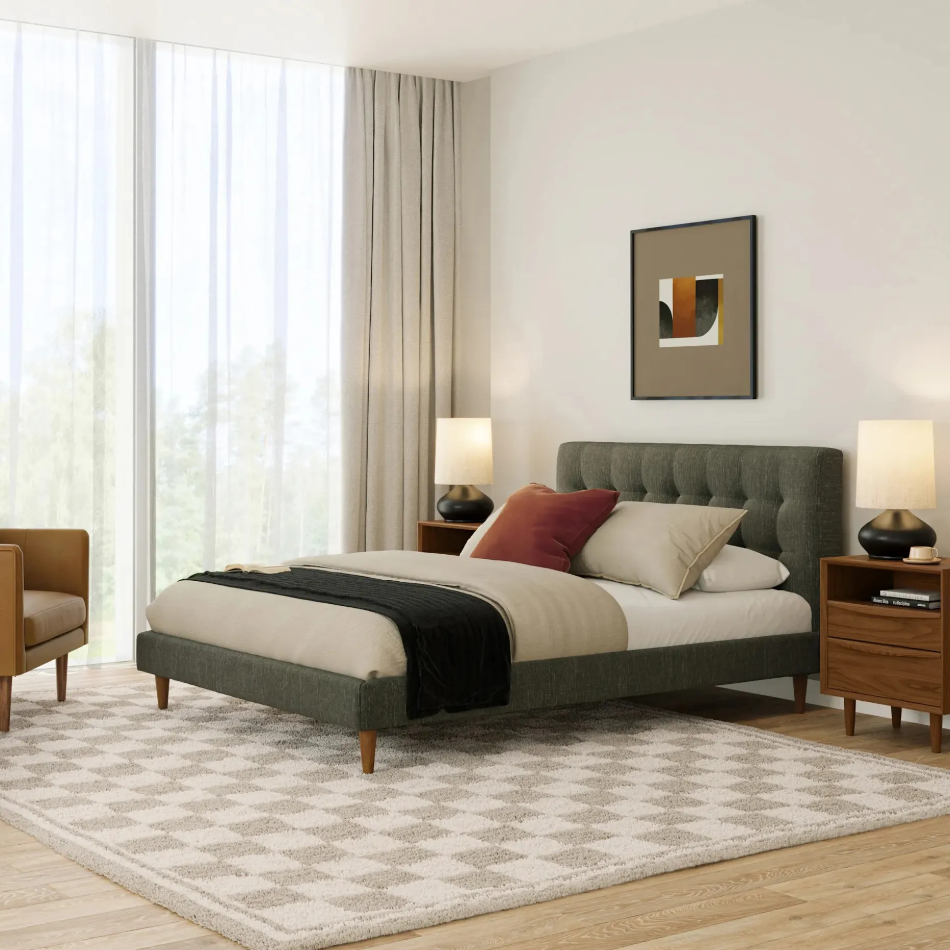Sven Queen Tufted Bed - Fir Green