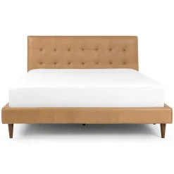 Sven Queen Tufted Leather Bed - Charme Tan