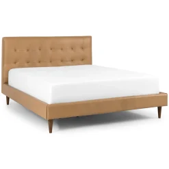 Sven Queen Tufted Leather Bed - Charme Tan