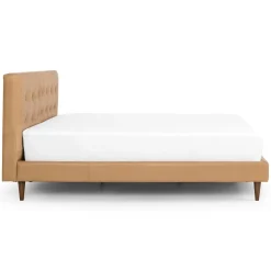 Sven Queen Tufted Leather Bed - Charme Tan