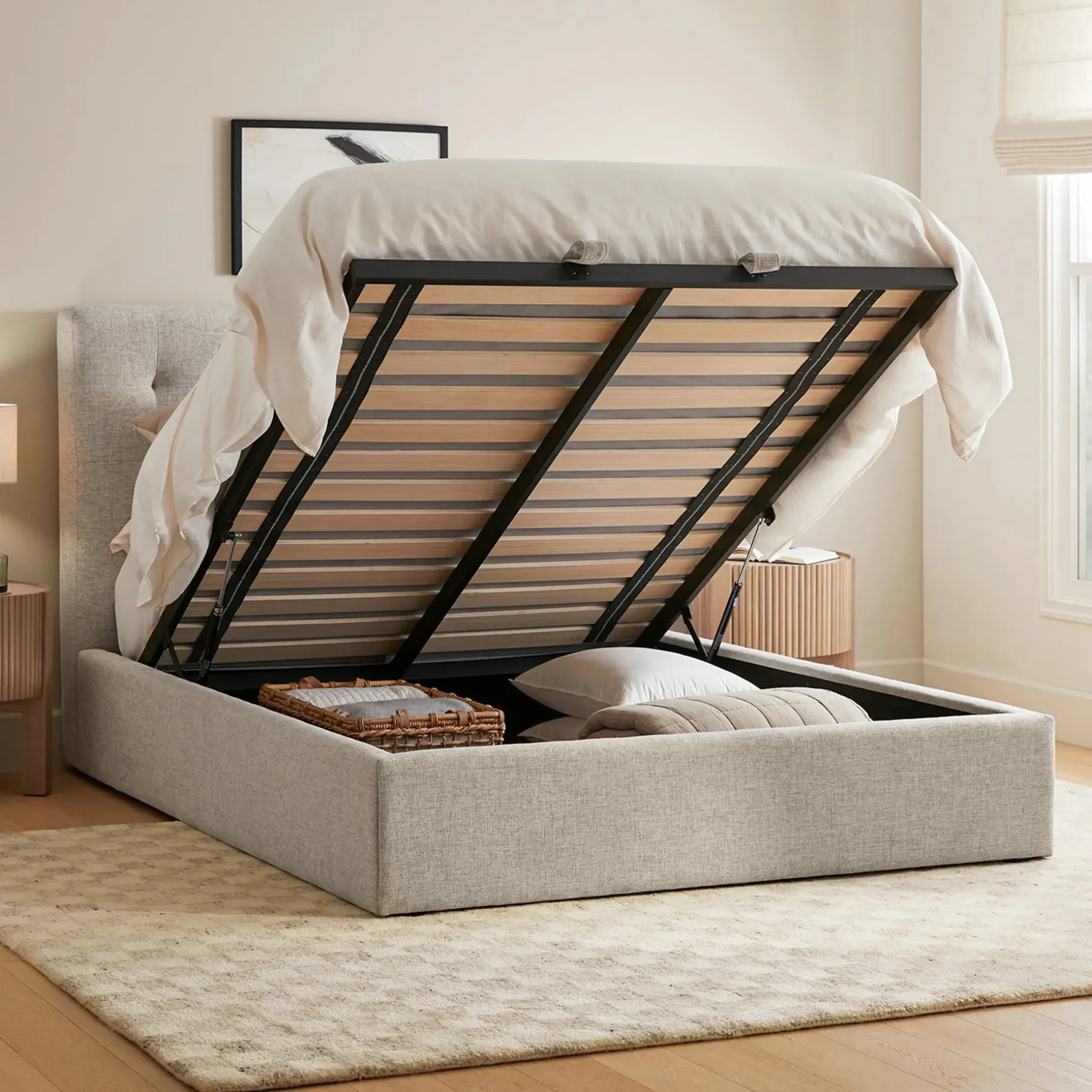 Sven Queen Tufted Storage Bed - Birch Ivory