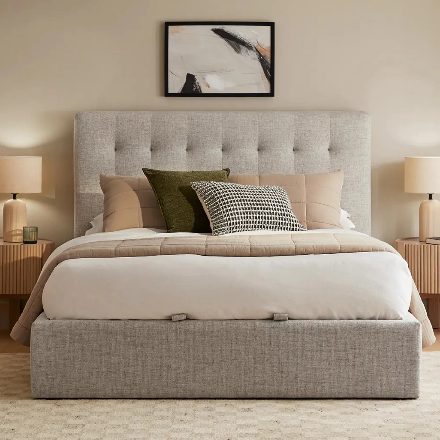 Sven Queen Tufted Storage Bed - Birch Ivory