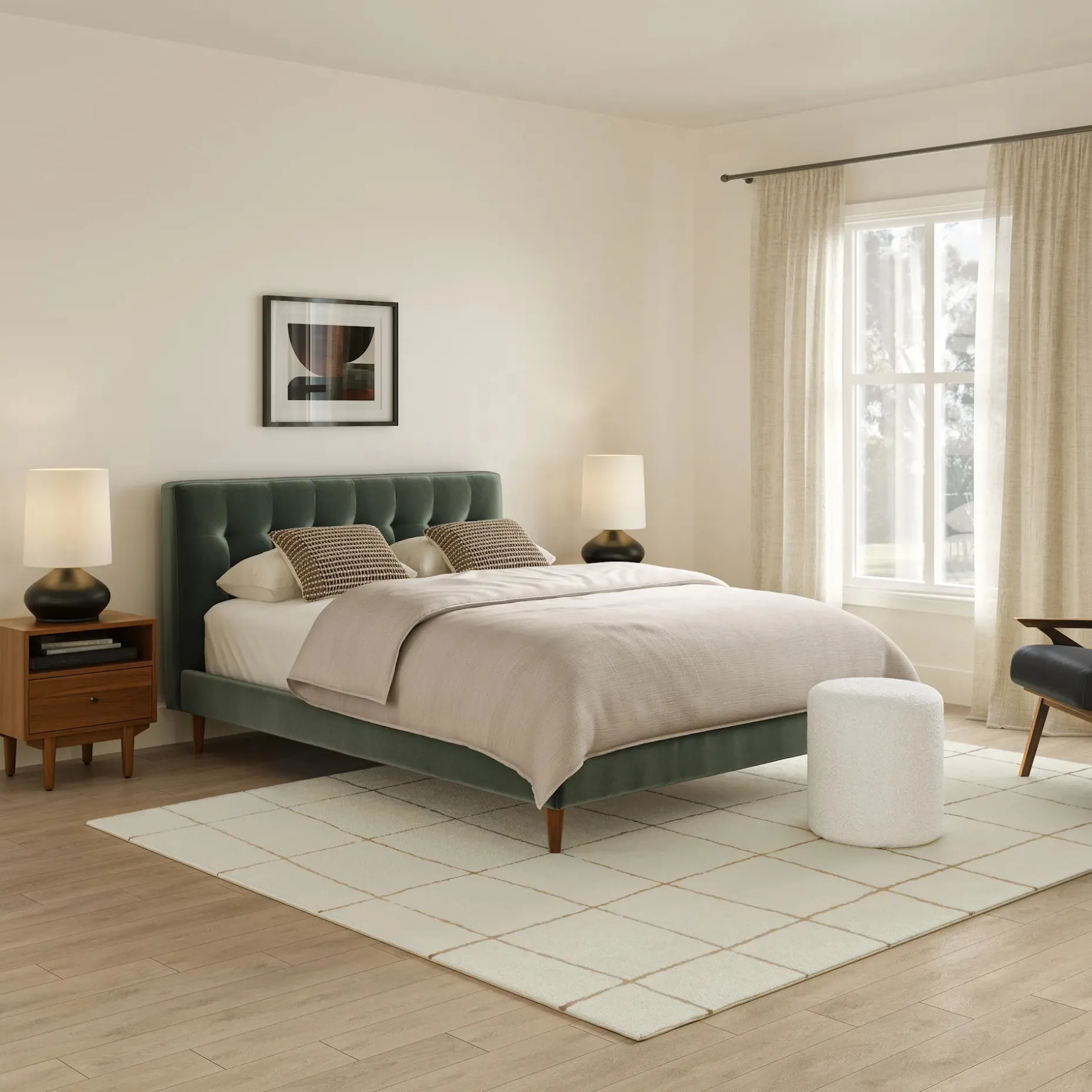Sven Queen Tufted Velvet Bed - Plush Pacific Green