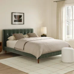 Sven Queen Tufted Velvet Bed - Plush Pacific Green
