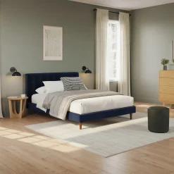 Sven Queen Tufted Velvet Bed - Plush Cascadia Blue
