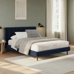 Sven Queen Tufted Velvet Bed - Plush Cascadia Blue