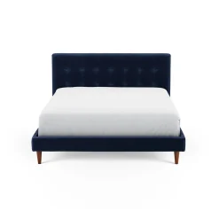 Sven Queen Tufted Velvet Bed - Plush Cascadia Blue