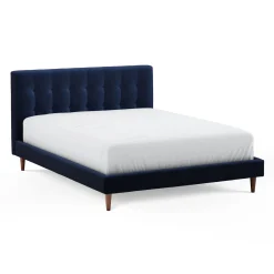 Sven Queen Tufted Velvet Bed - Plush Cascadia Blue