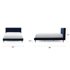 Sven Queen Tufted Velvet Bed - Plush Cascadia Blue
