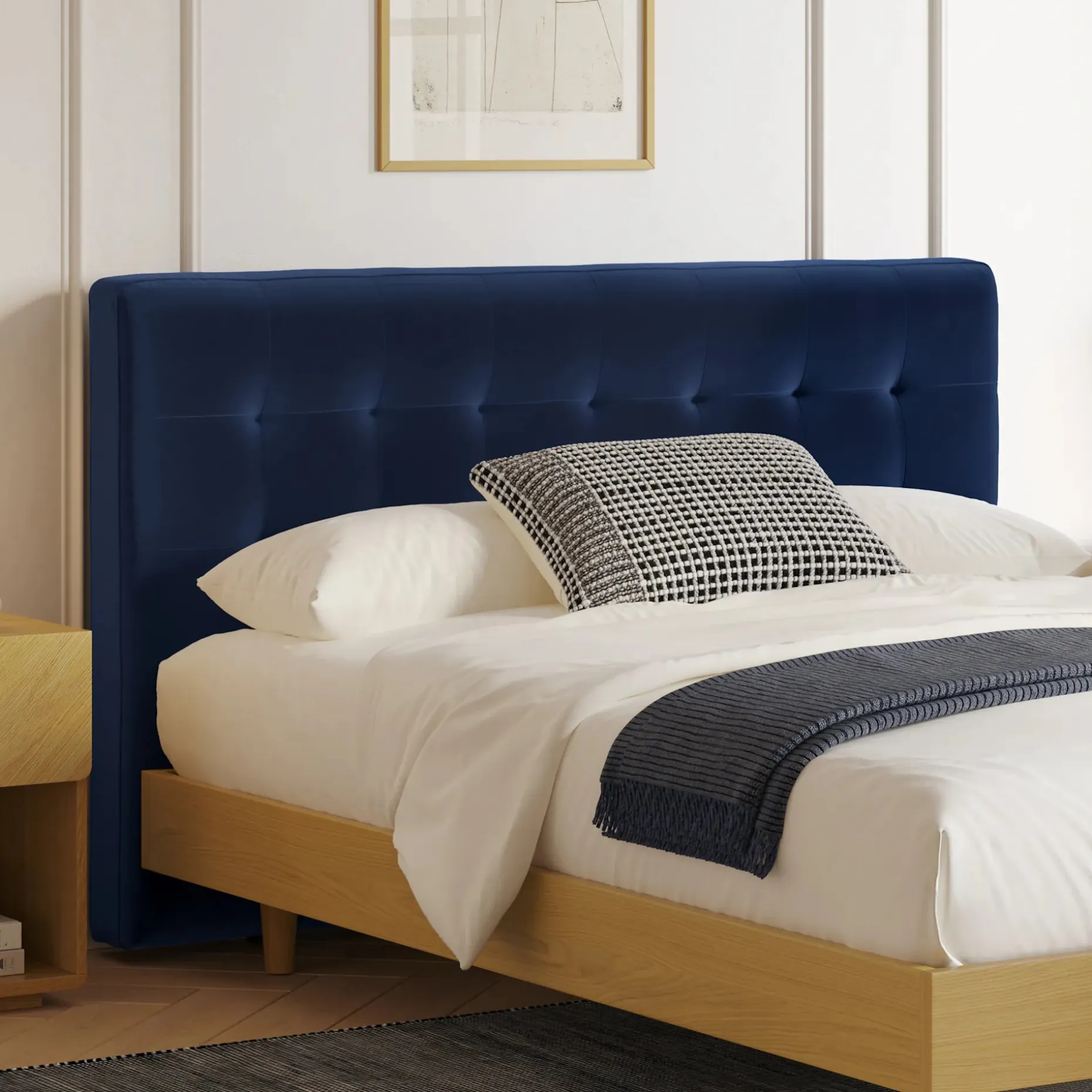 Sven Queen Tufted Velvet Headboard - Plush Cascadia Blue
