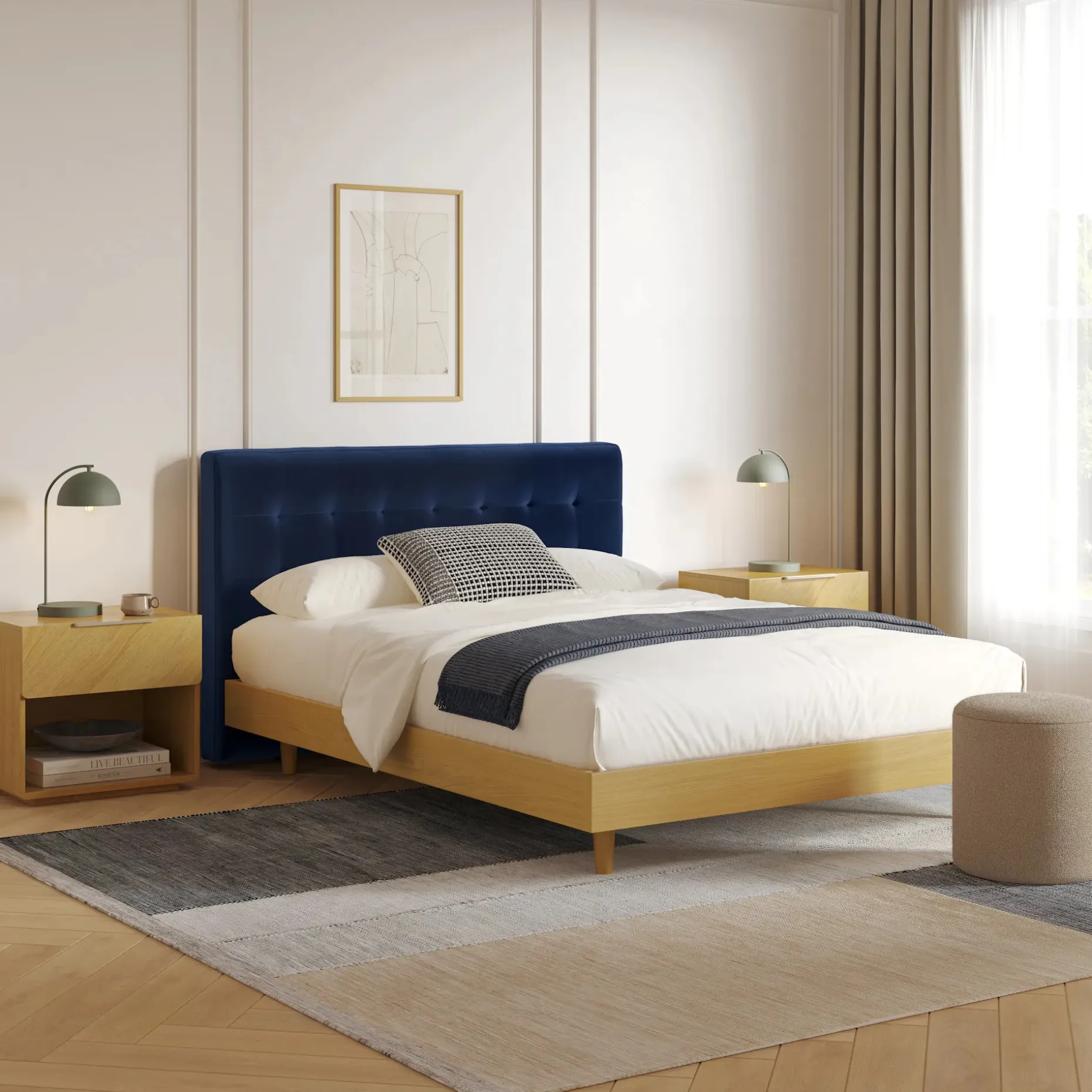 Sven Queen Tufted Velvet Headboard - Plush Cascadia Blue