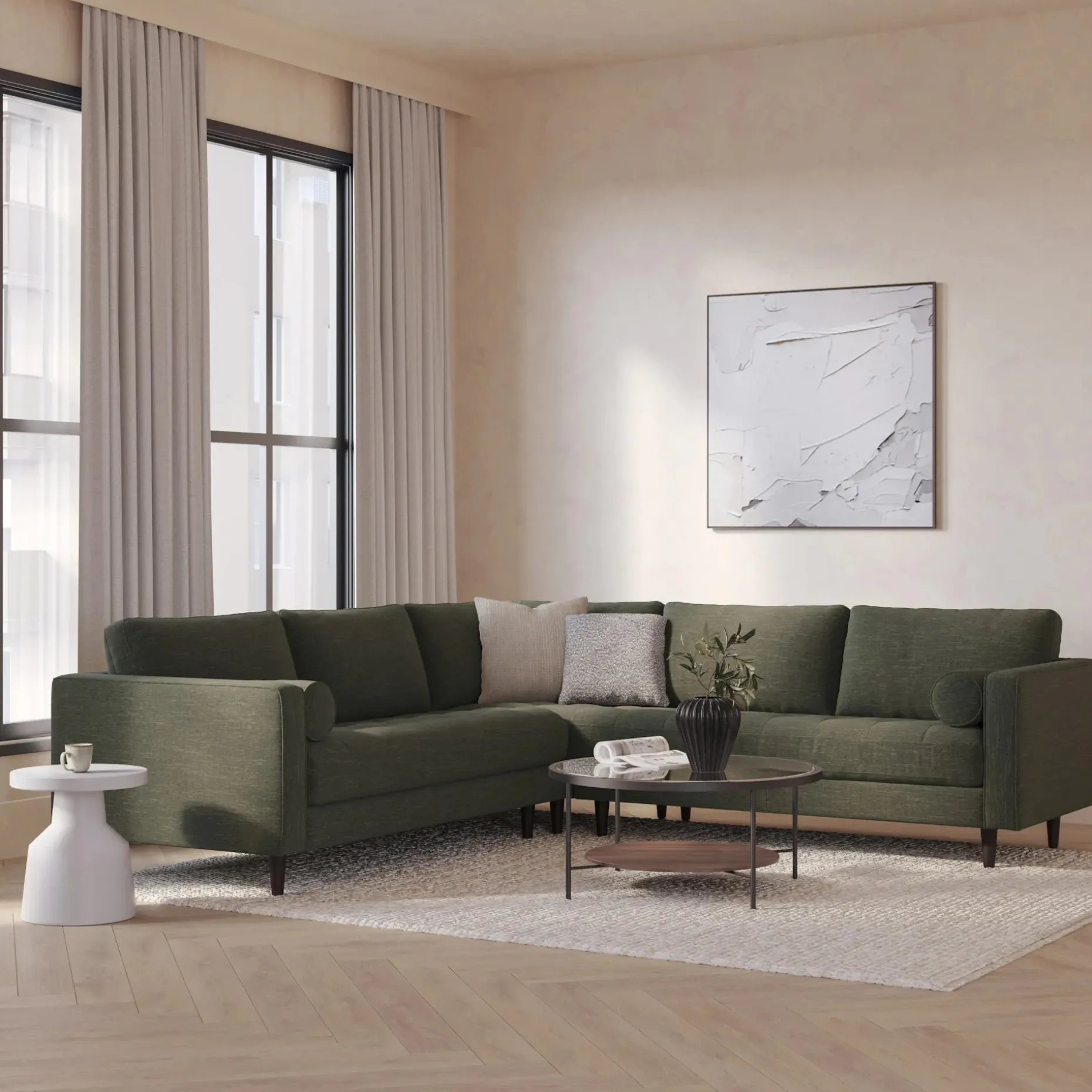 Sven 107" Tufted Corner Sectional - Fir Green