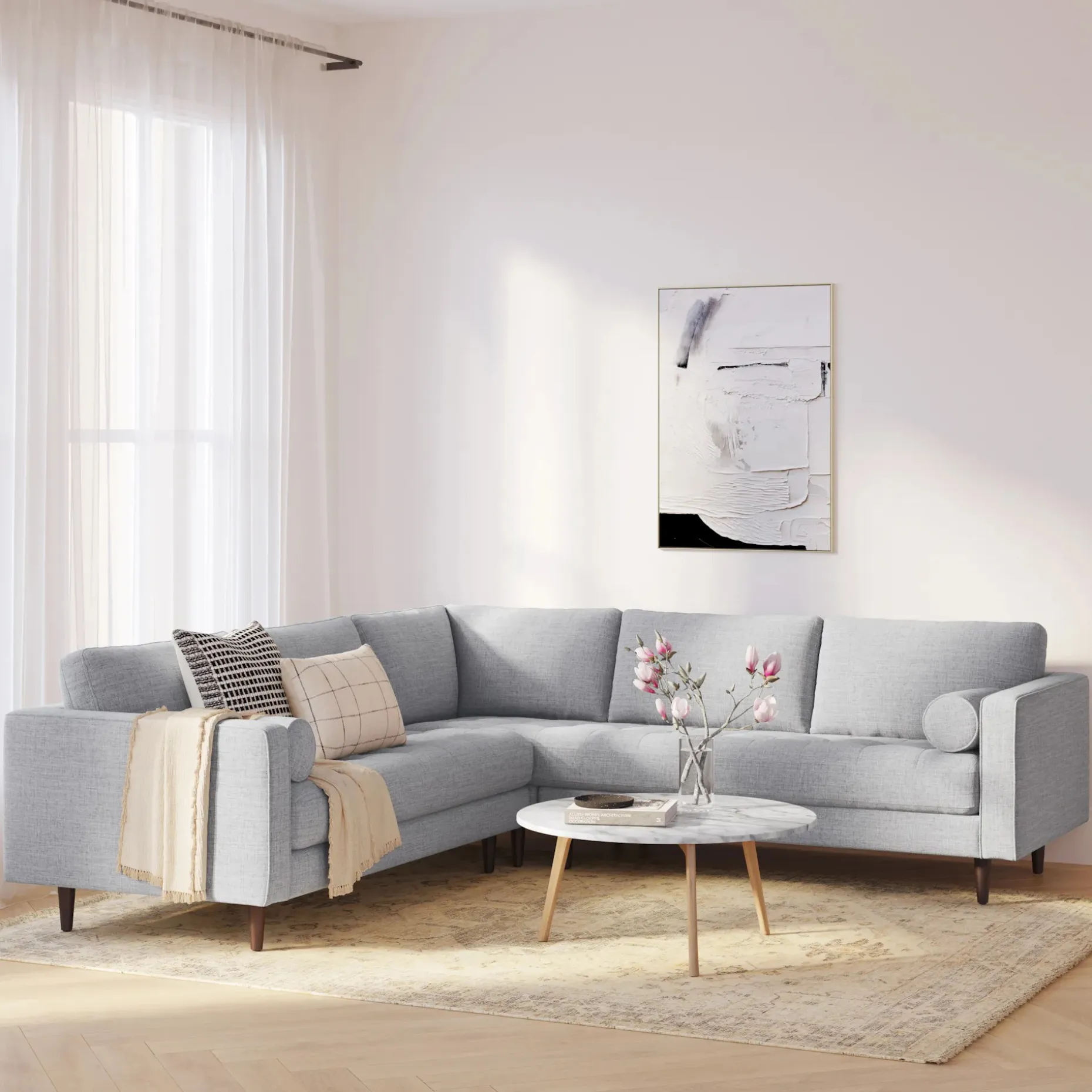 Sven 107" Tufted Corner Sectional - Stone Gray