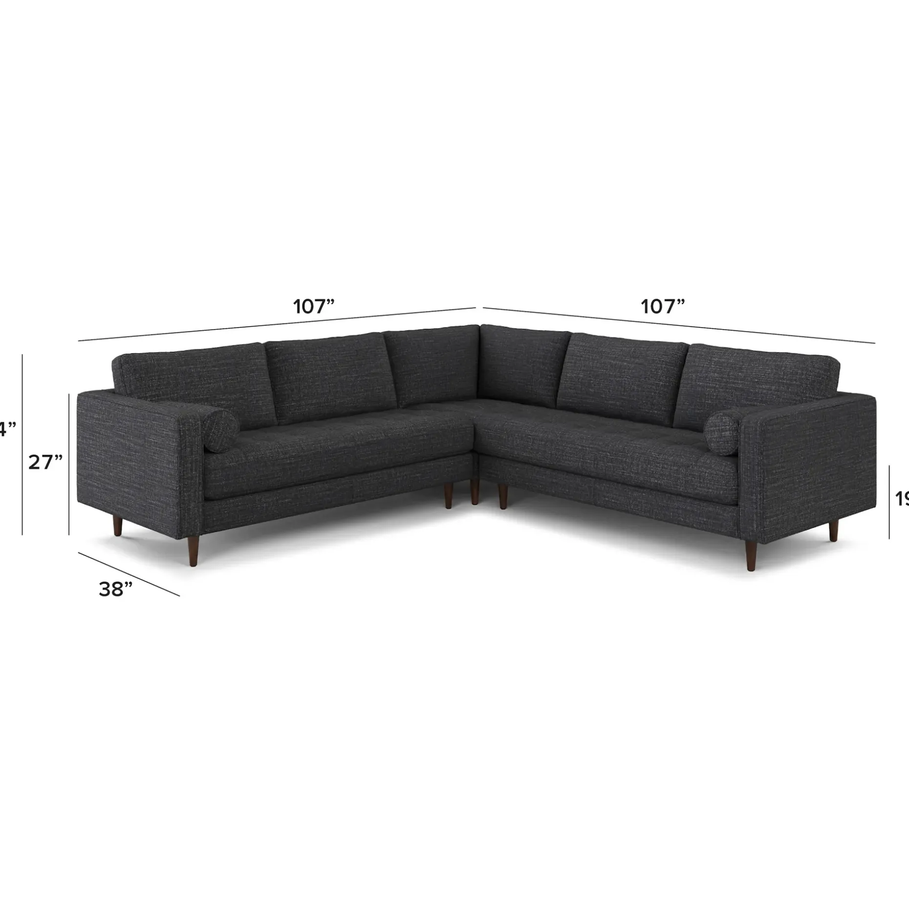 Sven 107" Tufted Corner Sectional Sofa - Napa Charcoal
