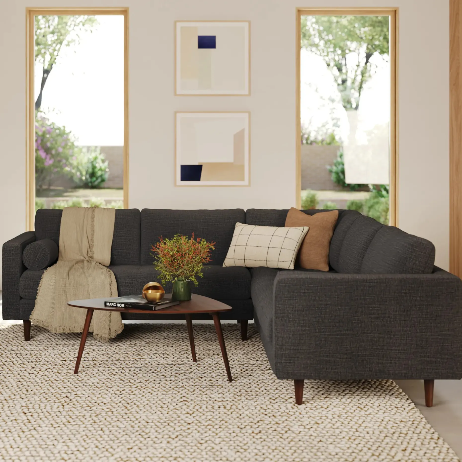 Sven 107" Tufted Corner Sectional Sofa - Napa Charcoal