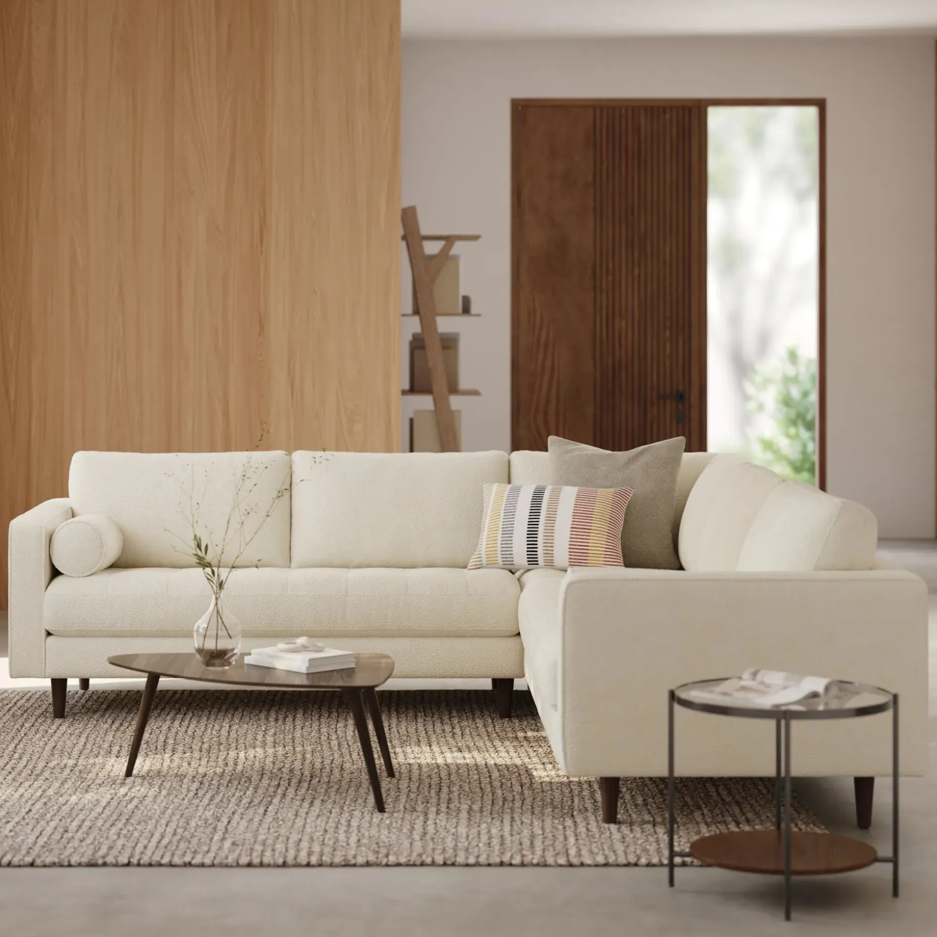 Sven 107" Tufted Corner Sectional - Ivory Wool Bouclé