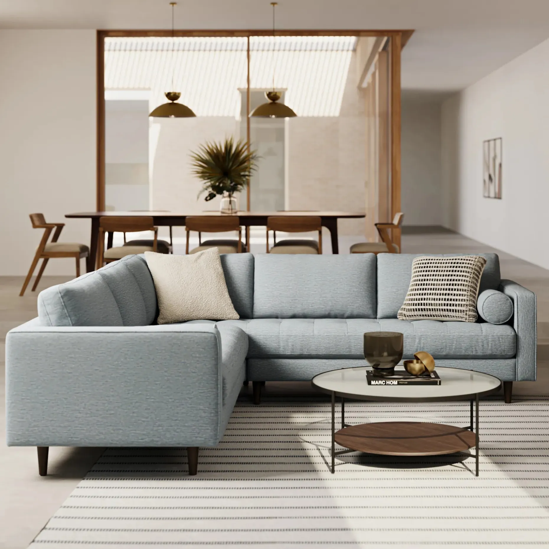 Sven 107" Tufted Corner Sectional - Silver Light Blue