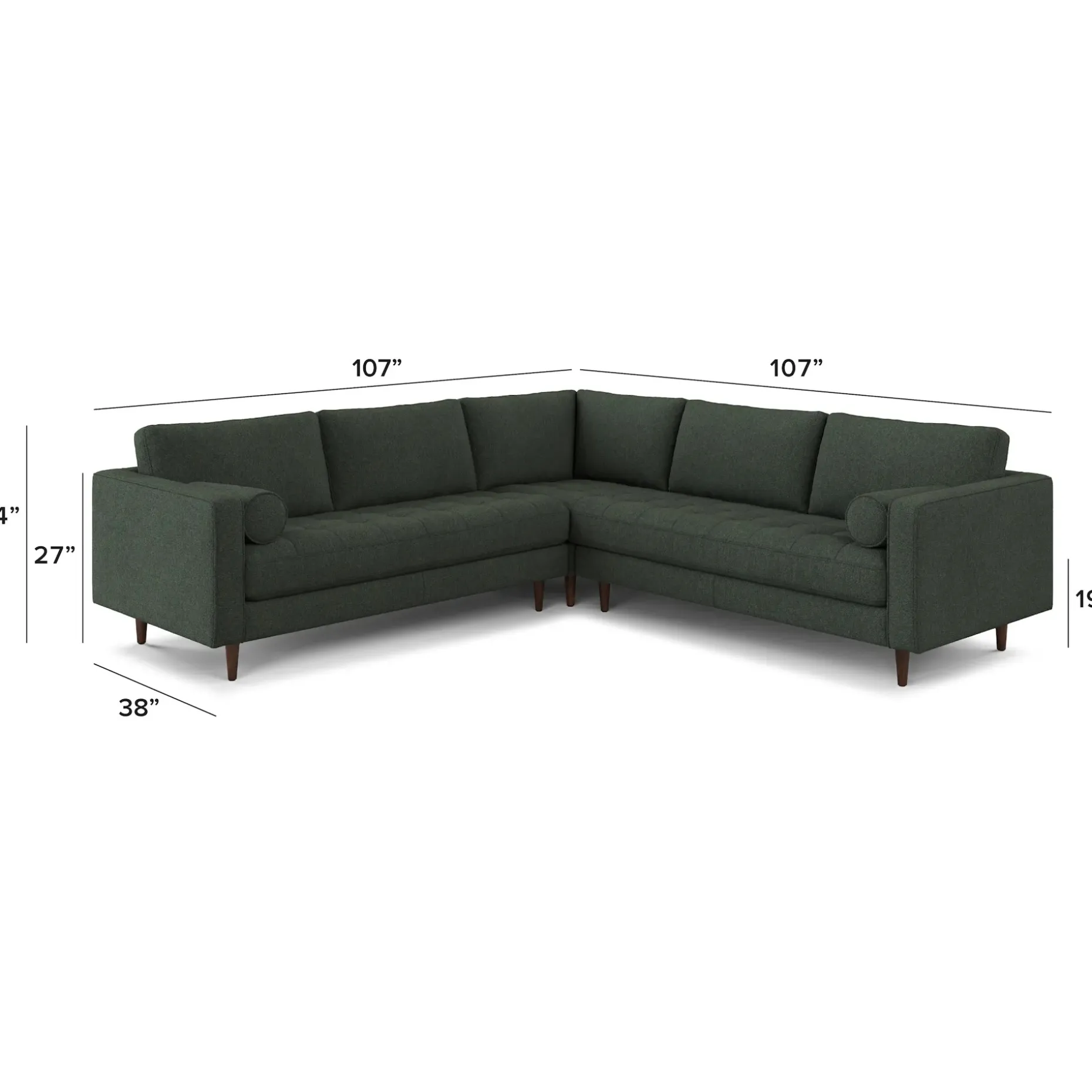 Sven 107" Tufted Corner Sectional - Green Wool Bouclé