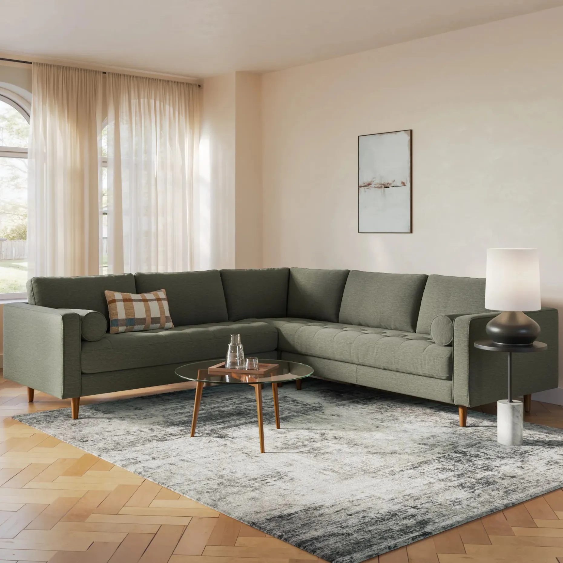 Sven 107" Tufted Corner Sectional - Silver Moss