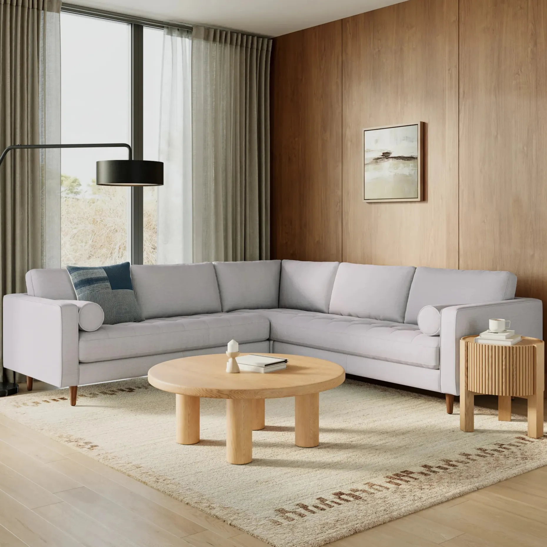 Sven 107" Tufted Corner Sectional - Silver Ivory