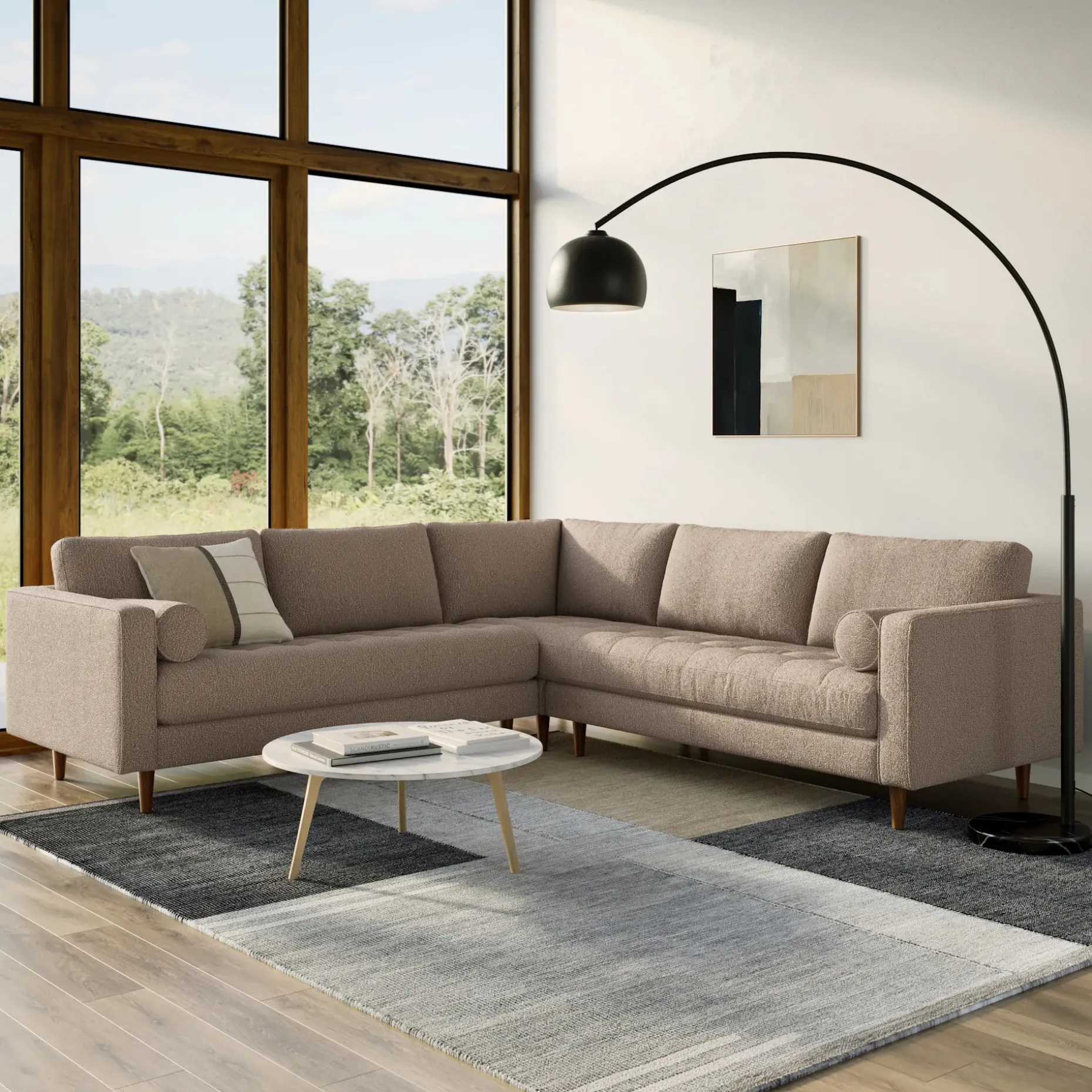 Sven 107" Tufted Corner Sectional - Sandstone Wool Bouclé
