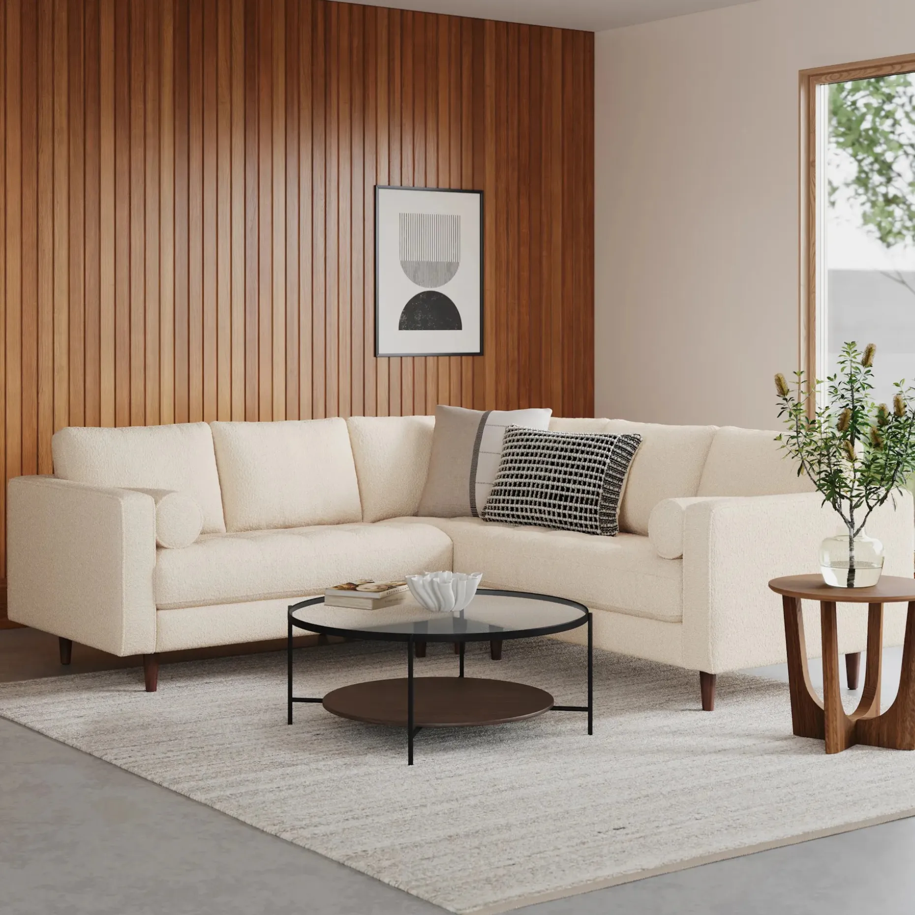 Sven 91" Tufted Corner Sectional - Ivory Wool Bouclé